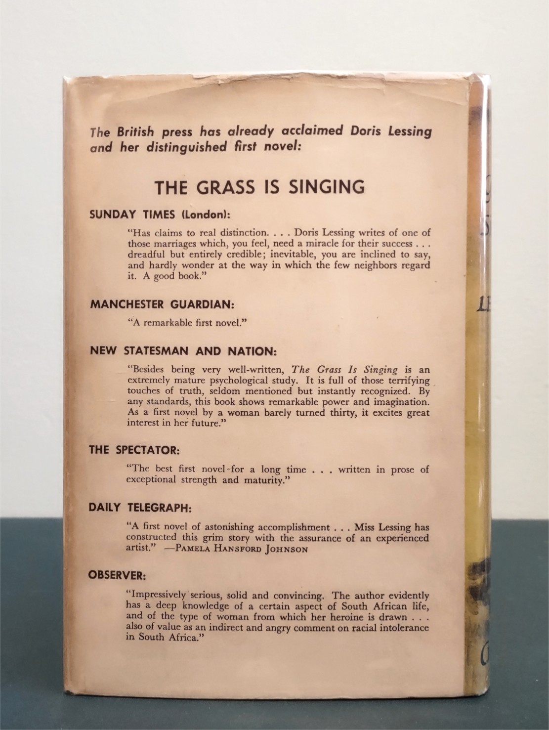 The Grass Is Singing Doris Lessing Crowell First Edition 1st Printing 1950 HB
