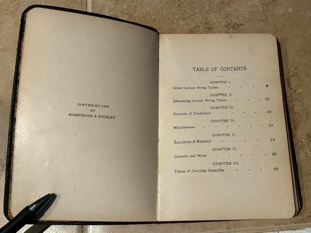 1906 Electrical Wiring and Construction Tables by Horstman & Tousley. Very nice!