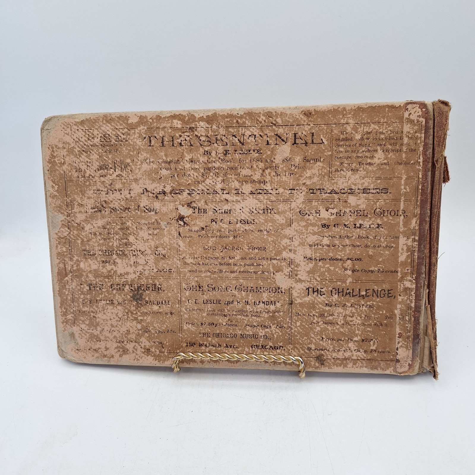 The CONQUEROR by Leslie & Randall ` 1880 HC Song book with Railroad Ads