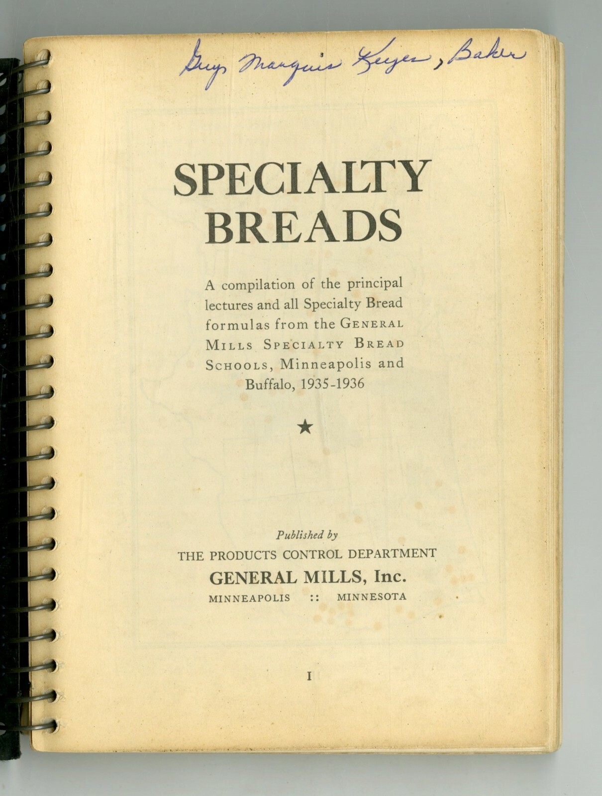 Specialty Breads and Specialty Bread Formulas by General Mills(1935-1936 Spiral