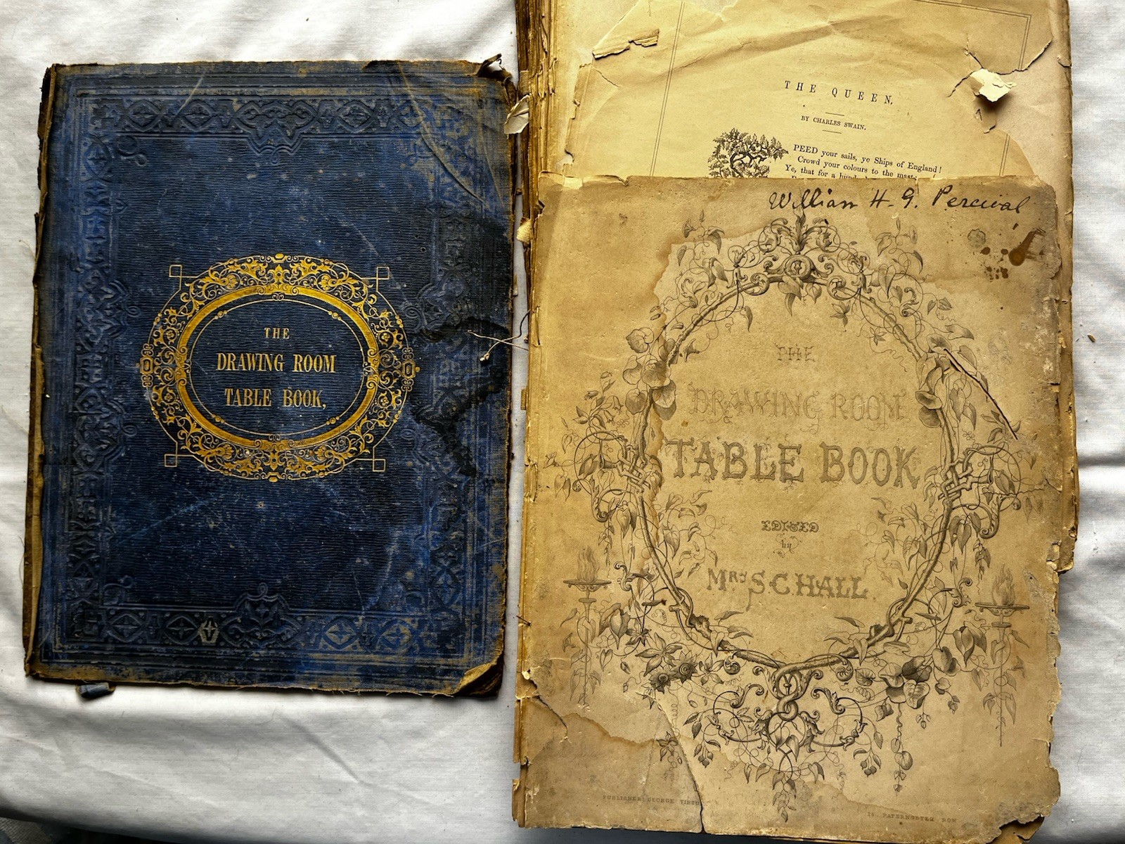 Trashed Antique “Drawing Room Table Book” Mrs SC Hall 1849 20 Etchings Stories