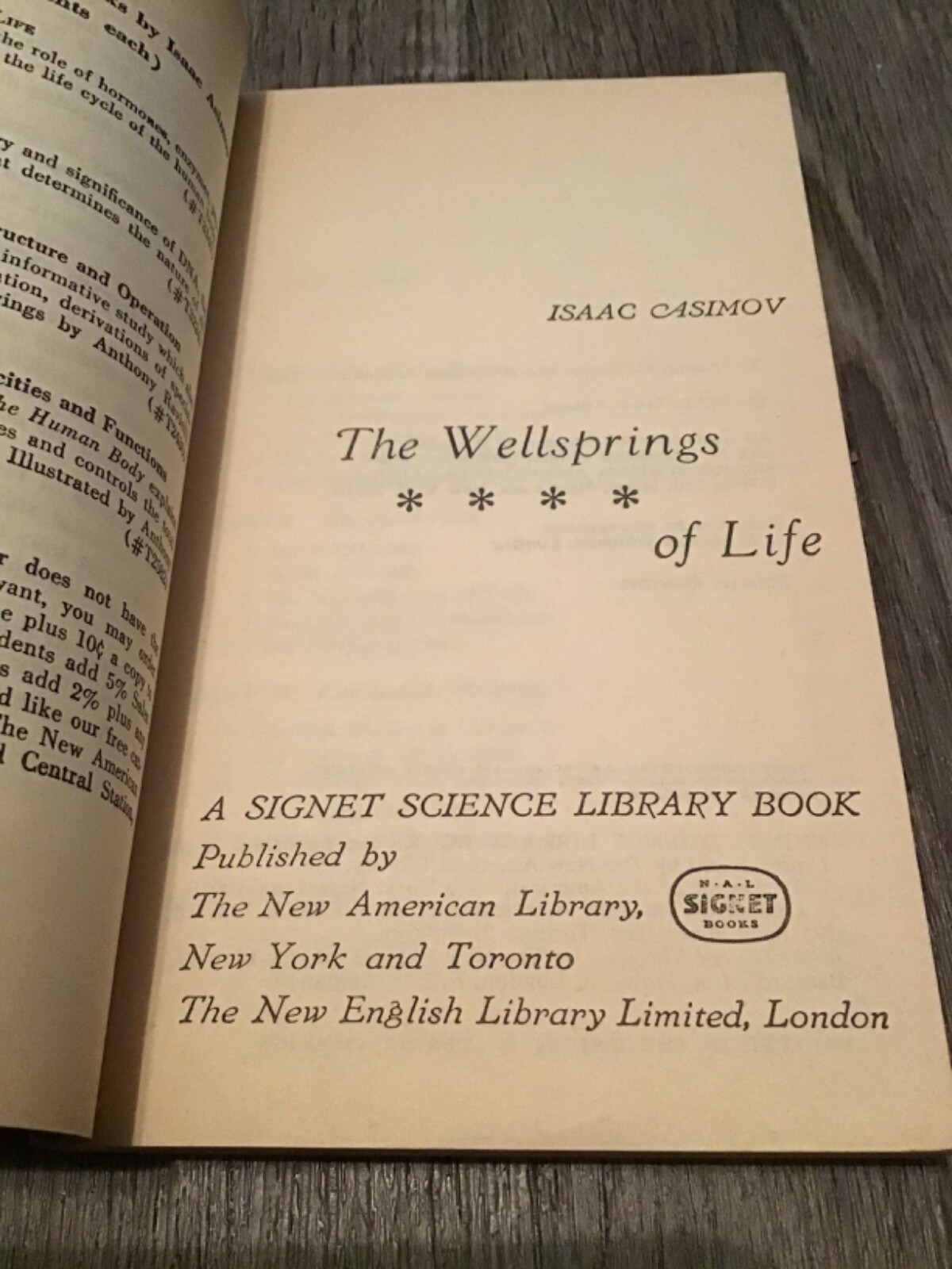The Wellsprings of Life by Isaac Asimov Vintage Signet Science Library Paperback