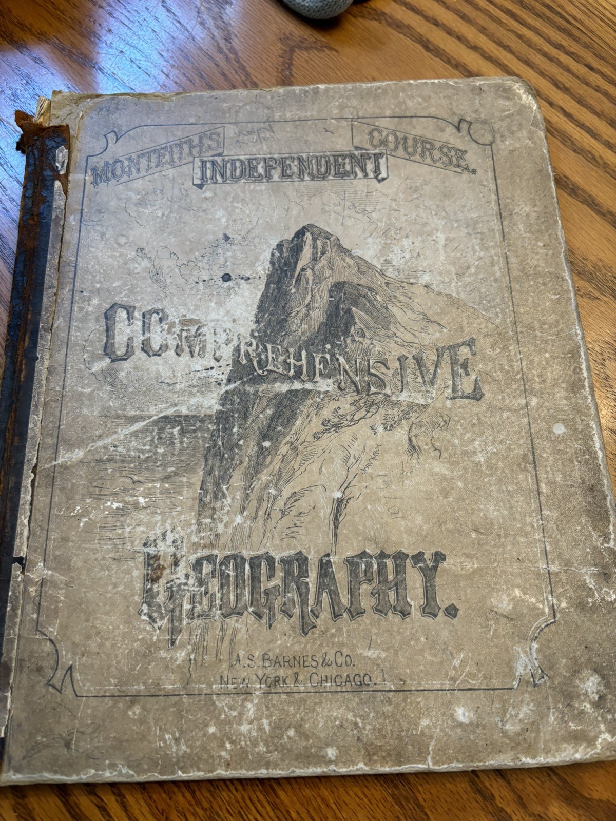 Antique 1877 Monteith’s Color maps Comprehensive Geography Book VERY RARE. US