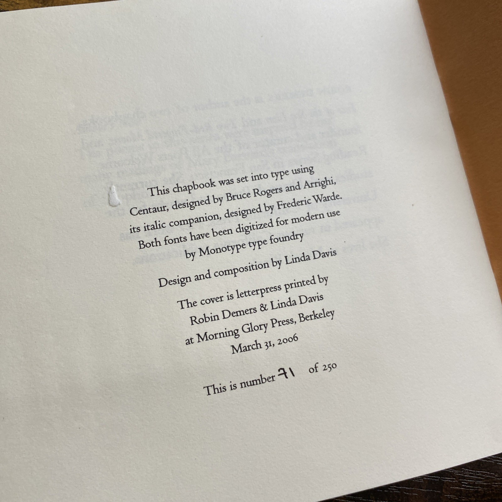 Signed Limited Edition Robin Demers Two Red-Fingered Moons 2006 Chapbook #71/250