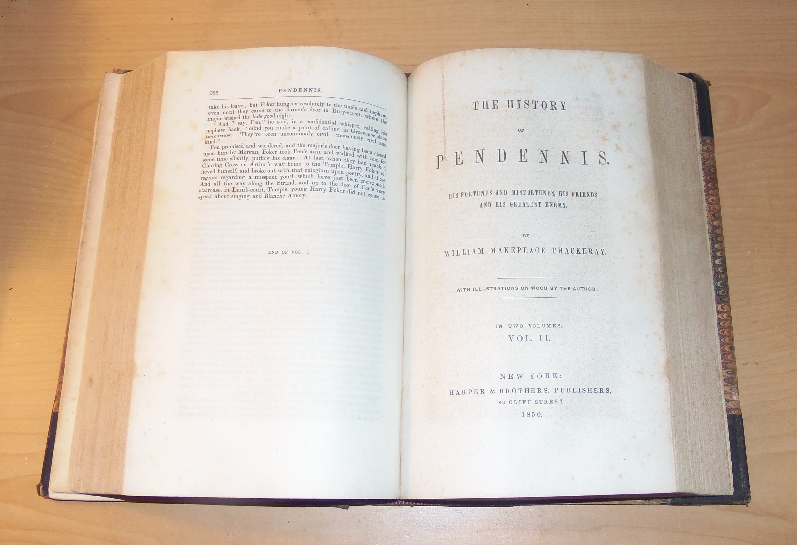 First American edition William Thackeray Pendennis. 1850. Two Volumes in one.