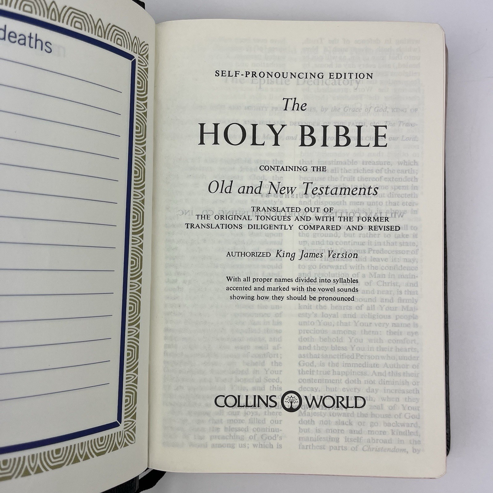 HOLY BIBLE King James Version Self Pronouncing Ed. Reference Red Letter Collins