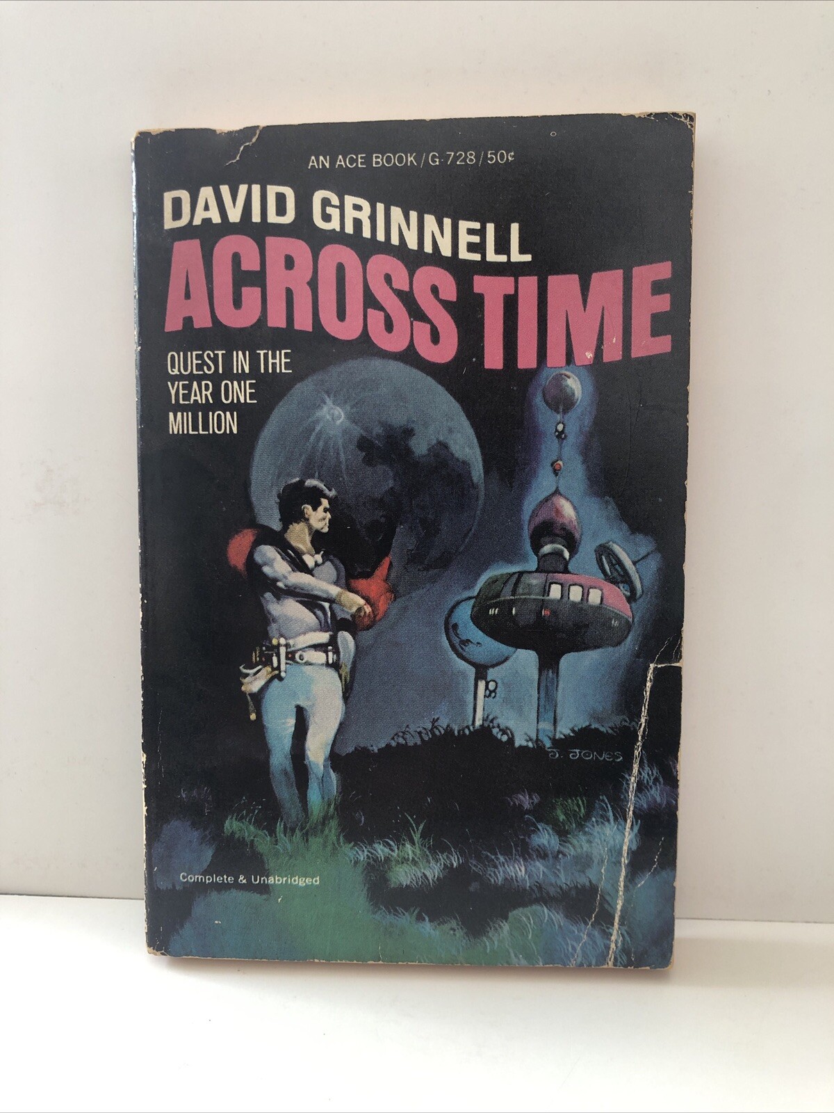 Across Time by David Grinnell – vintage 1968 Ace sci-fi, 1st PB prt, Jones cover