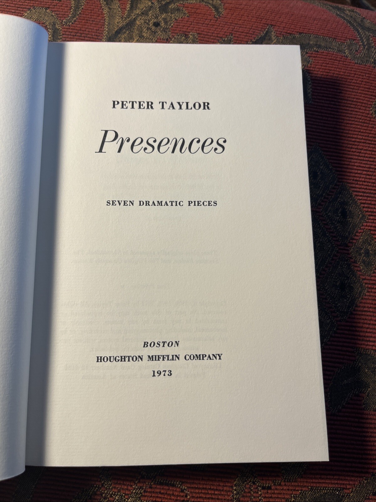 Peter TAYLOR / Presences Seven Dramatic Pieces First Edition 1973