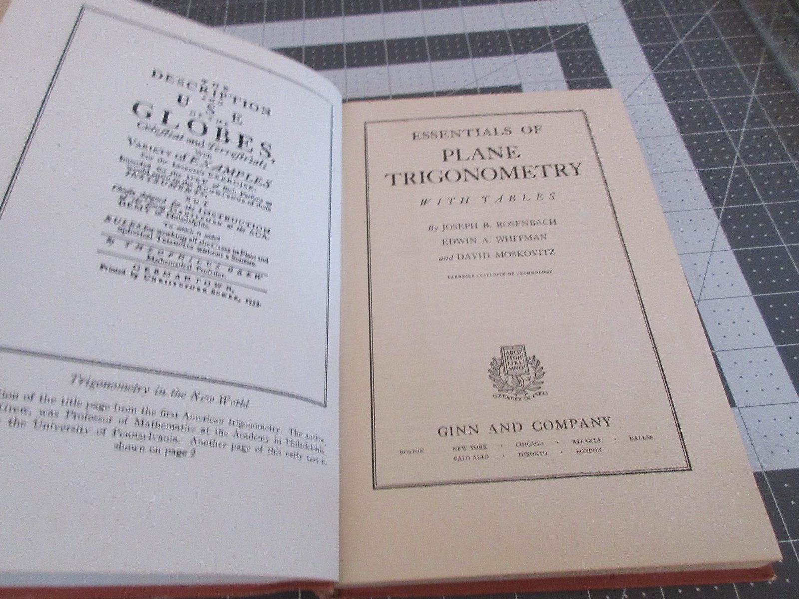 Essentials of Plane Trigonometry With Tables Rosenbach Whitman Vintage 1950