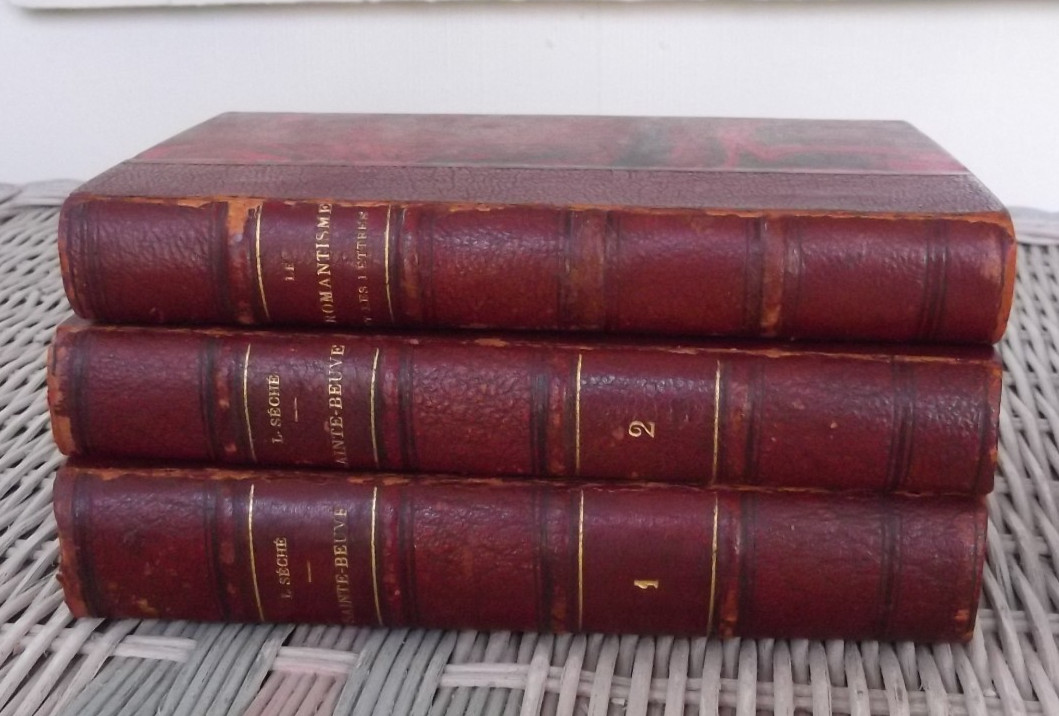 Three Red Leather French Books – Sainte Beuve by Seche (2 Vol.) & Le Romantisme