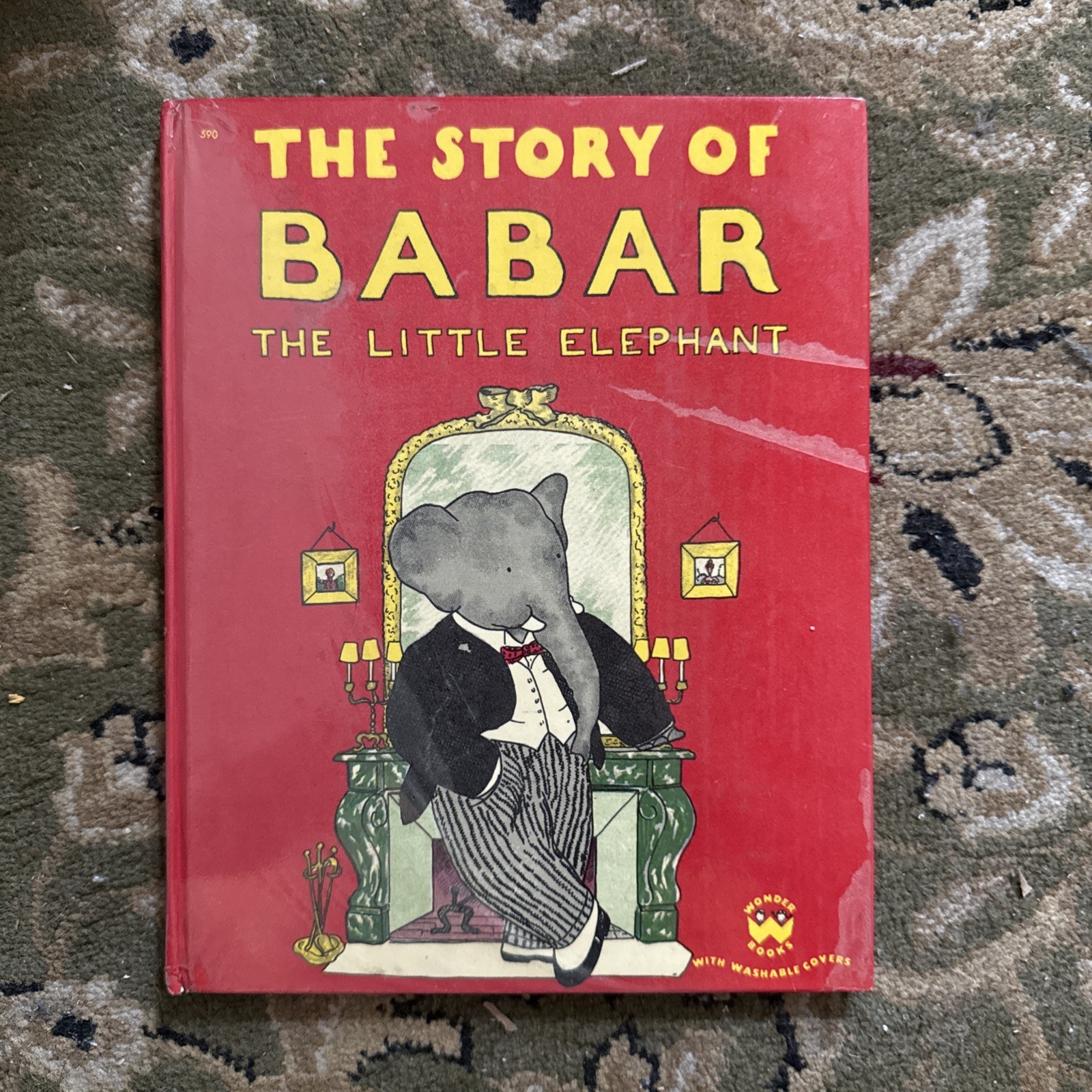 VTG 1950s Edition HC Wonder Book Story Babar Little Elephant Jean De Brunhoff