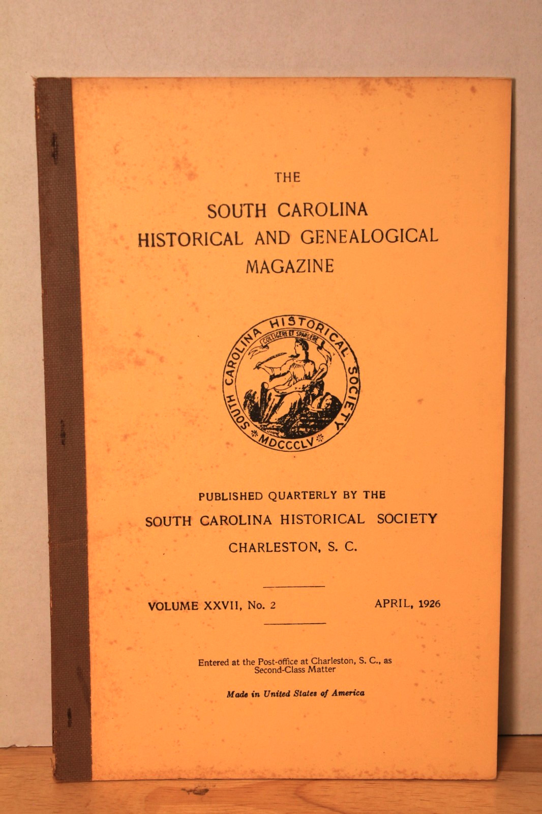 The South Carolina Historical And Genealogical Magazine Vol. XXVII No.2 1926