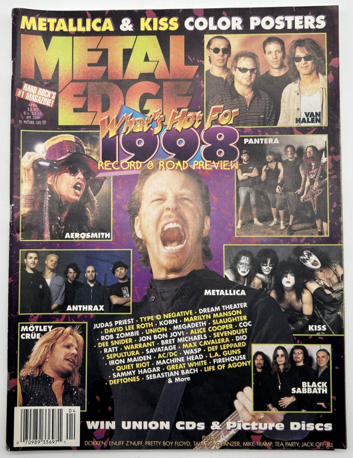 METAL EDGE MAGAZINE April 1998 Pantera, Black Sabbath, Anthrax, Kiss, Metllica