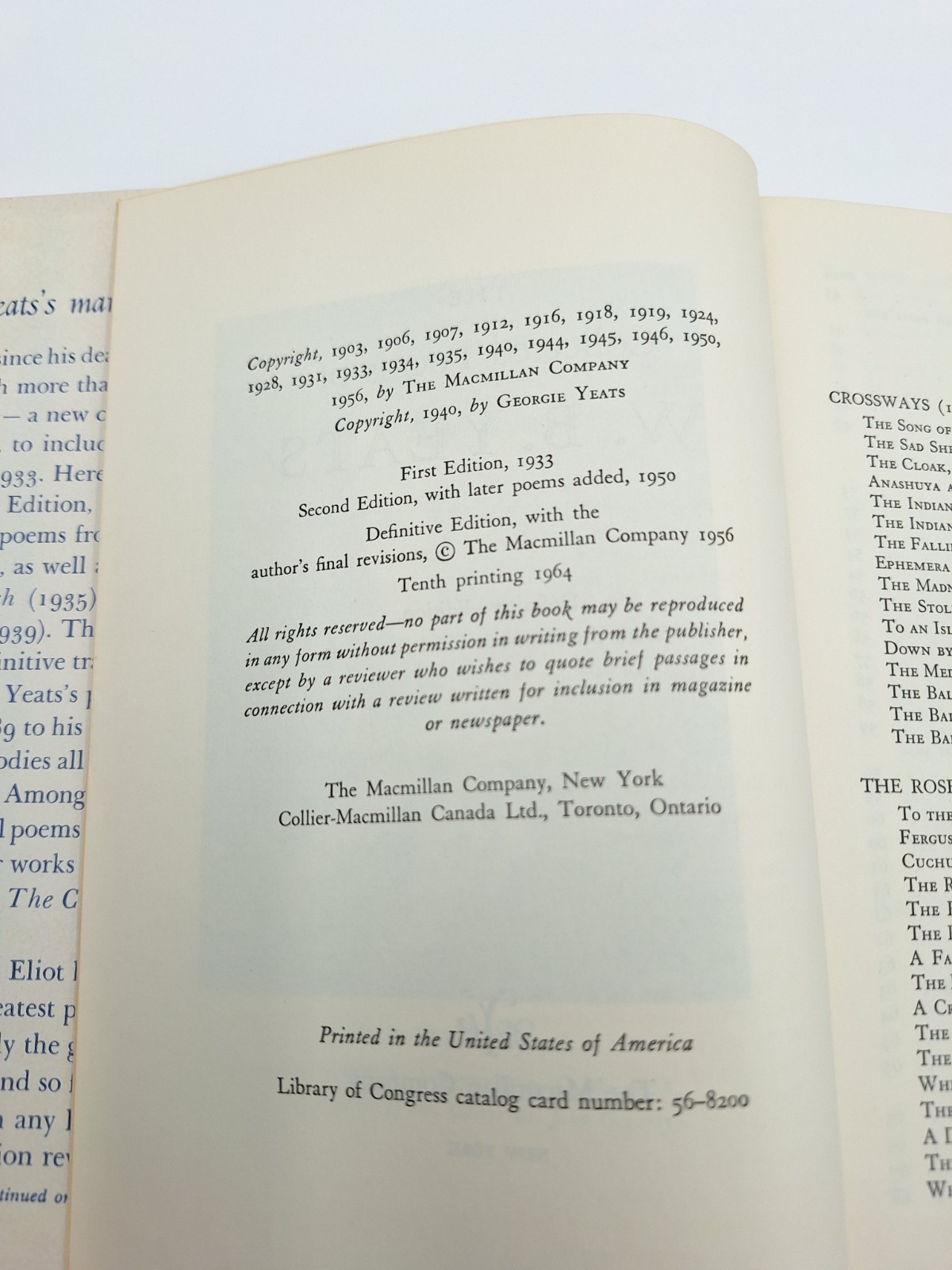The Collected Poems of W.B. Yeats – 1964 – Hardcover w/ Dustjacket