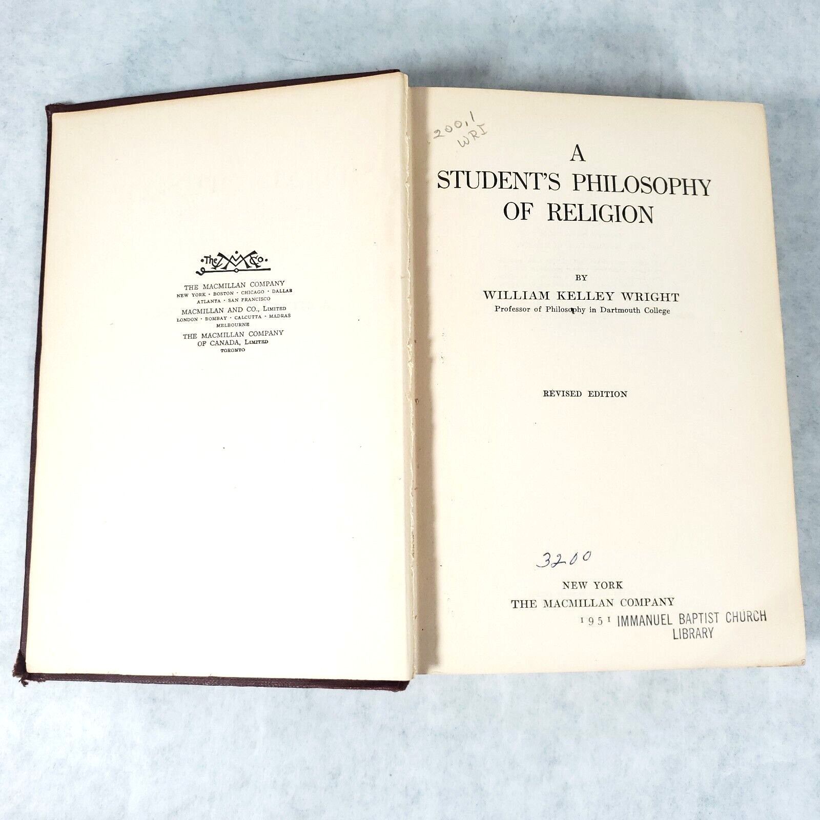 A Student’s Philosophy of Religion – 1951 Hardcover by William Kelley Wright
