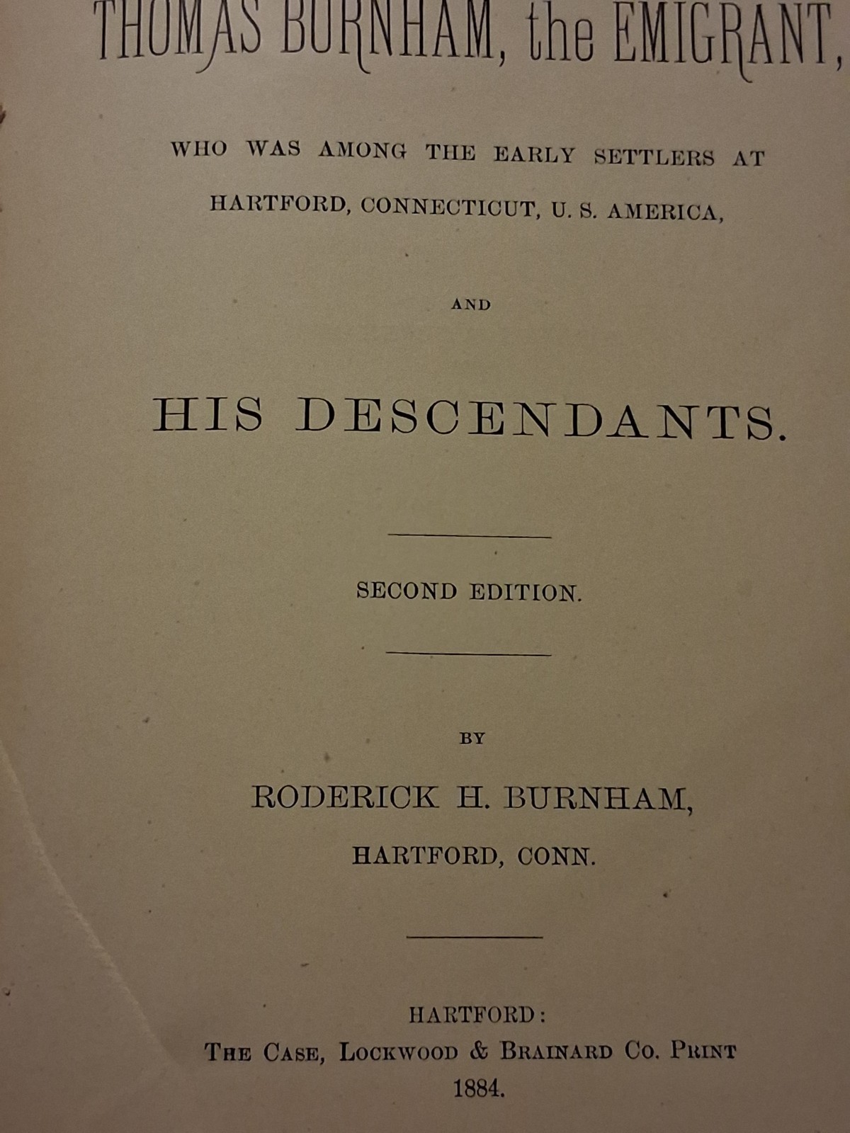 Genealogical Records of Thomas Burnham, The Immigrant, His Descendants 1884 HC