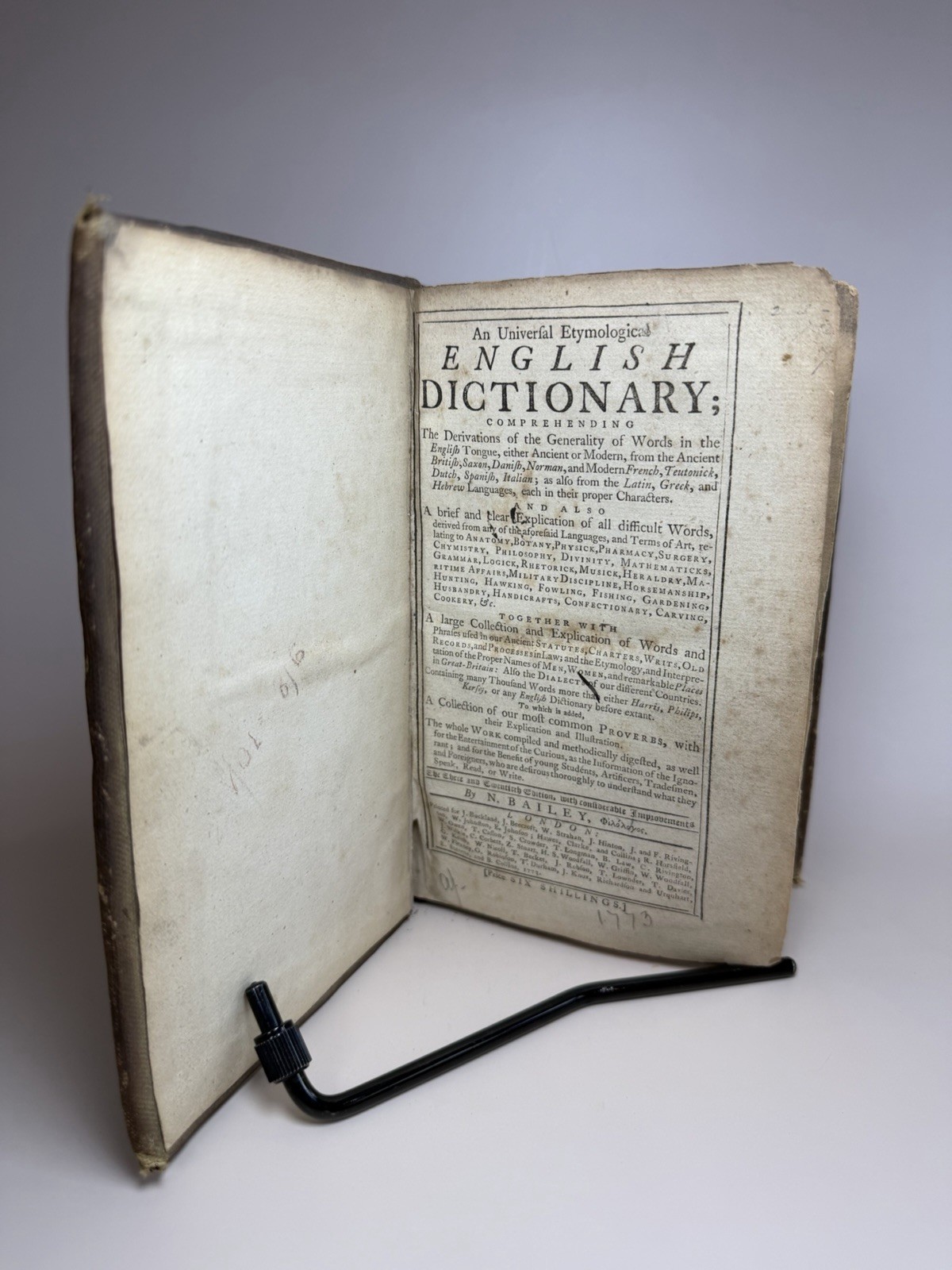 1700s English Dictionary Nathan Bailey Antique Leather Book 1773