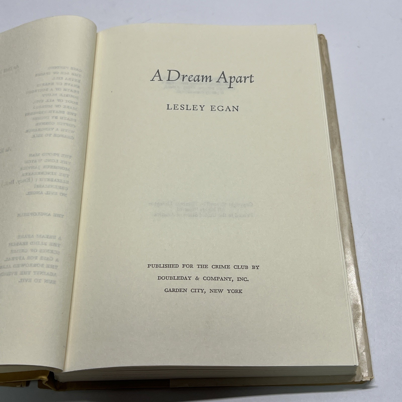 A Dream Apart By Lesly Egan (1978) (HC, DJ) Book Club ED.
