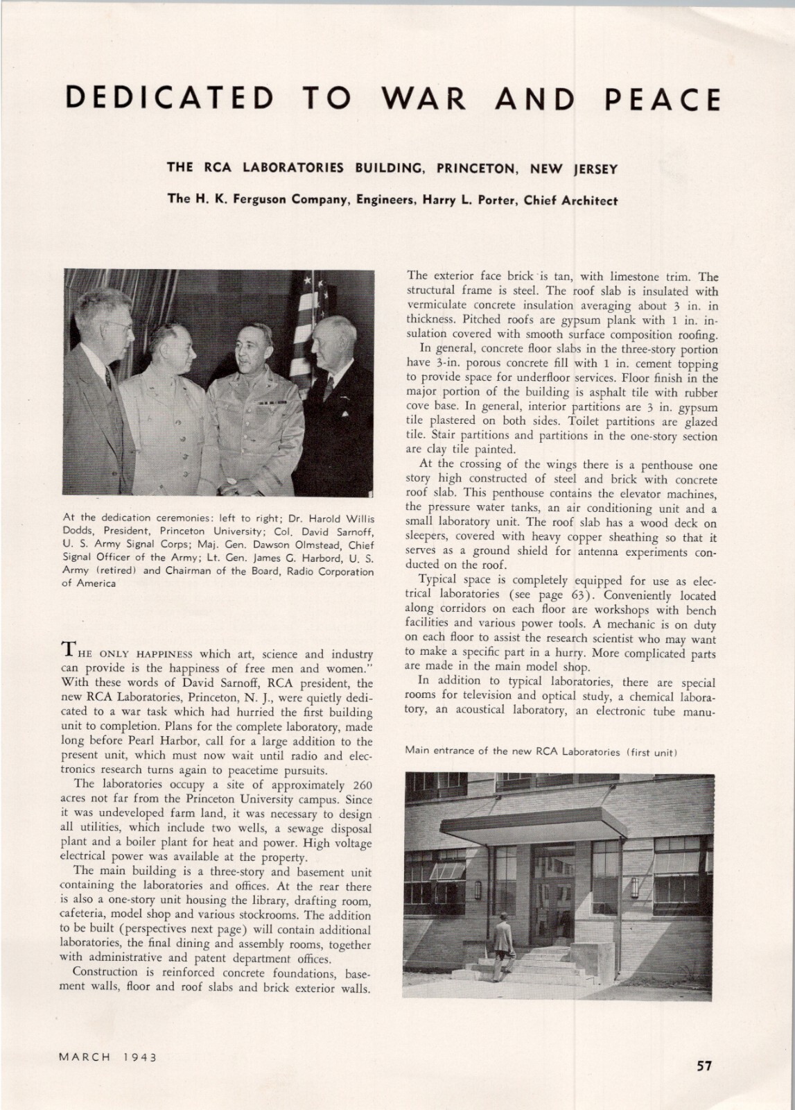 1943 Article * RCA Laboratories Building Princeton New Jersey WWII