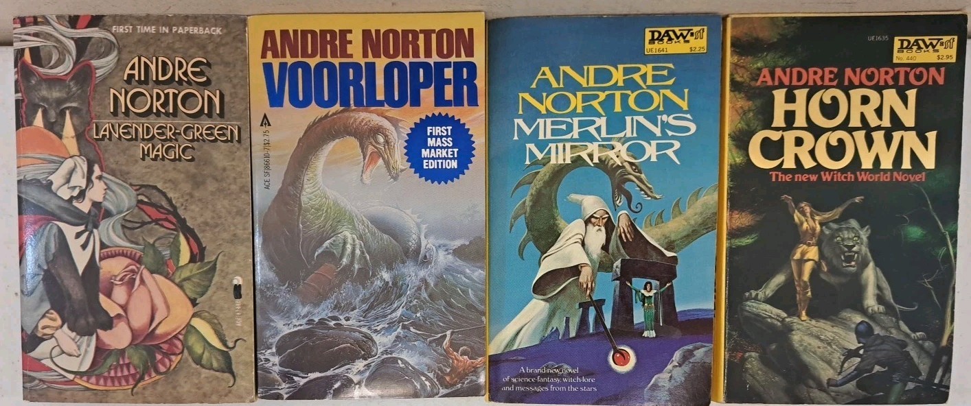 Lot Of 4 Vintage Andre Norton Paperbacks-Lavender-Merlin’s Mirror-Voorloper-Horn