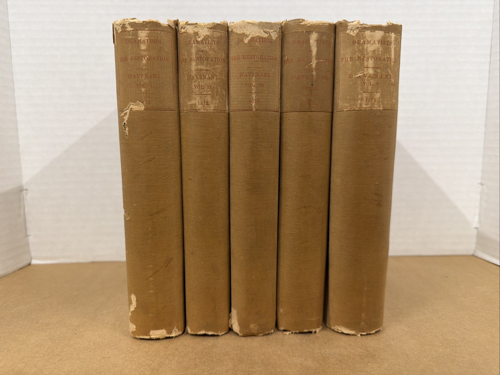 1872 Dramatic Works Sir William D’Avenant 5 Vol Set Restoration Plays Antique