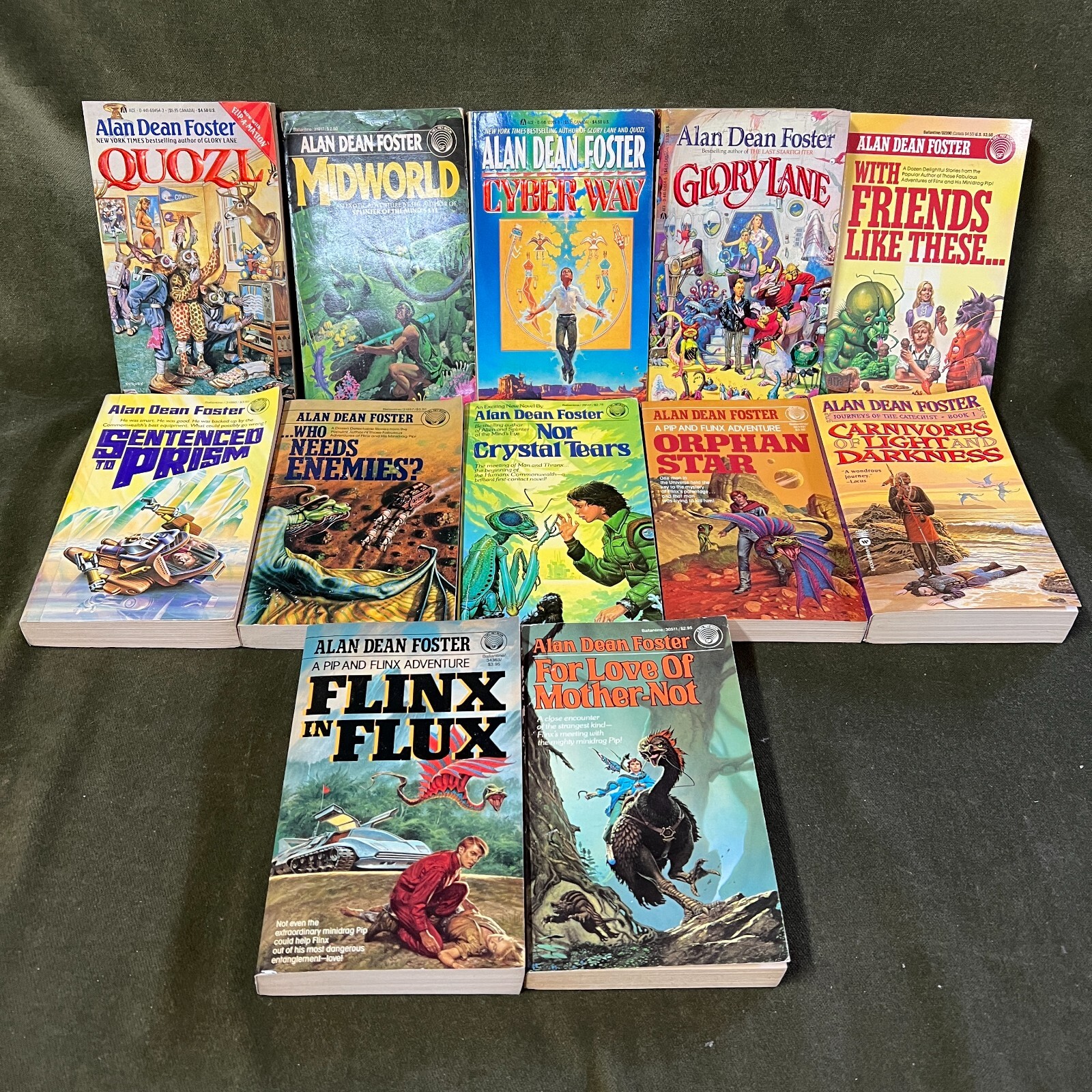 12 Alan Dean Foster Novels-Quozl,Midworld,Cyber Way,Glory Lane,With Friends ++++