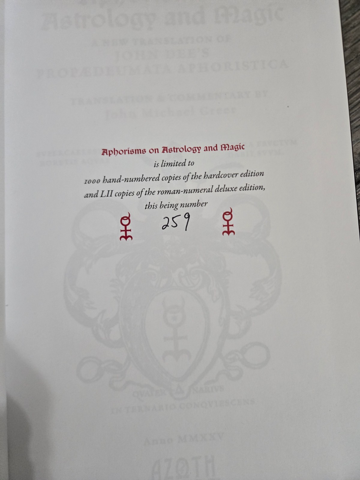 Propaedeumata Aphoristica John Dee Limited Occult Hardcover #259/1000