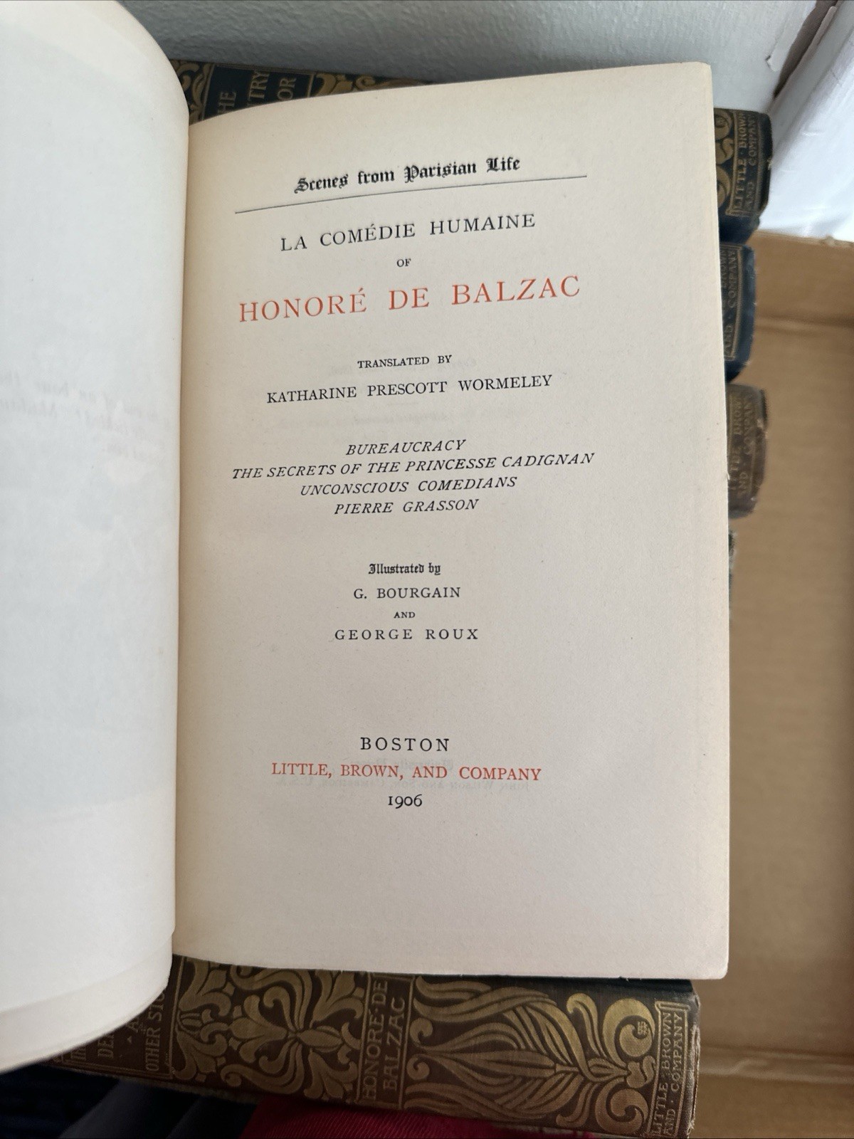 Honoré de Balzac Little Brown Decorative Gilt Hardcover Book Lot 7 Volumes