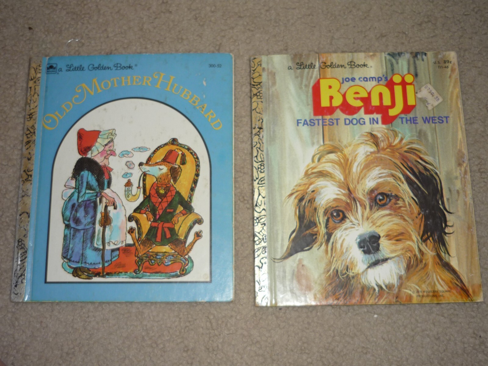 2 Little Golden Books Benji by Joe Camp, Old Mother Hubbard, Vtg HB