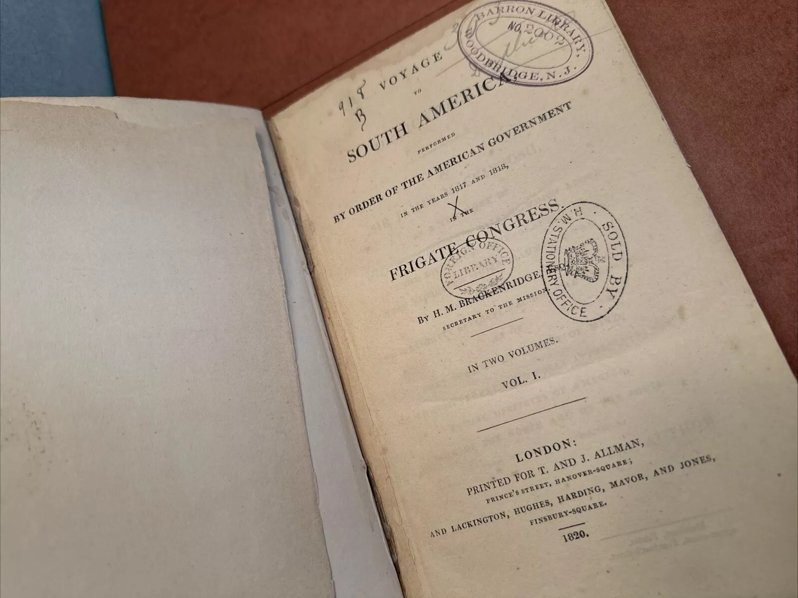 1820 Voyage to South America Brackenridge, rebound. Pres Monroe Spanish Colonies