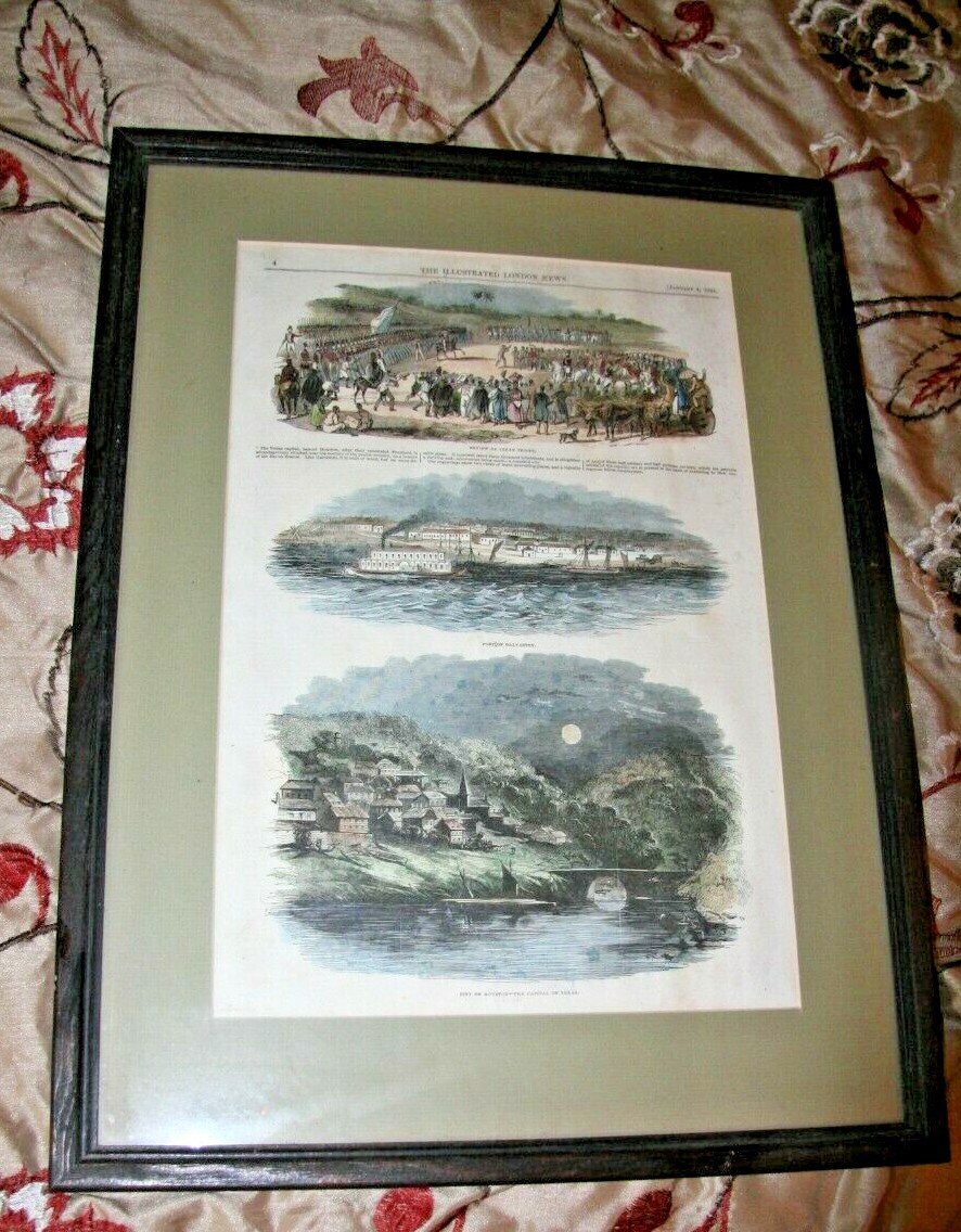 The Illustrated London News July 1845 Hand Colored Engraving Galveston Houston