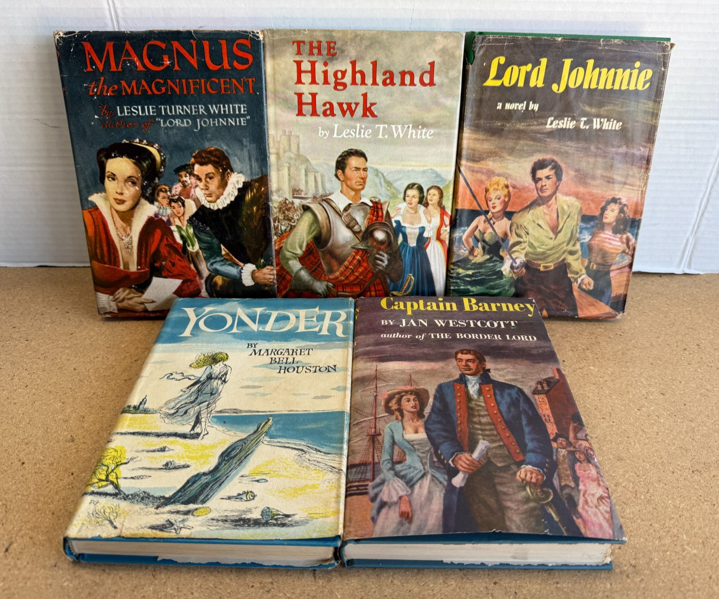 Vintage Lot of 5 Hardcover w/ Dustjacket Novels 1950’s Decor Art Staging Books