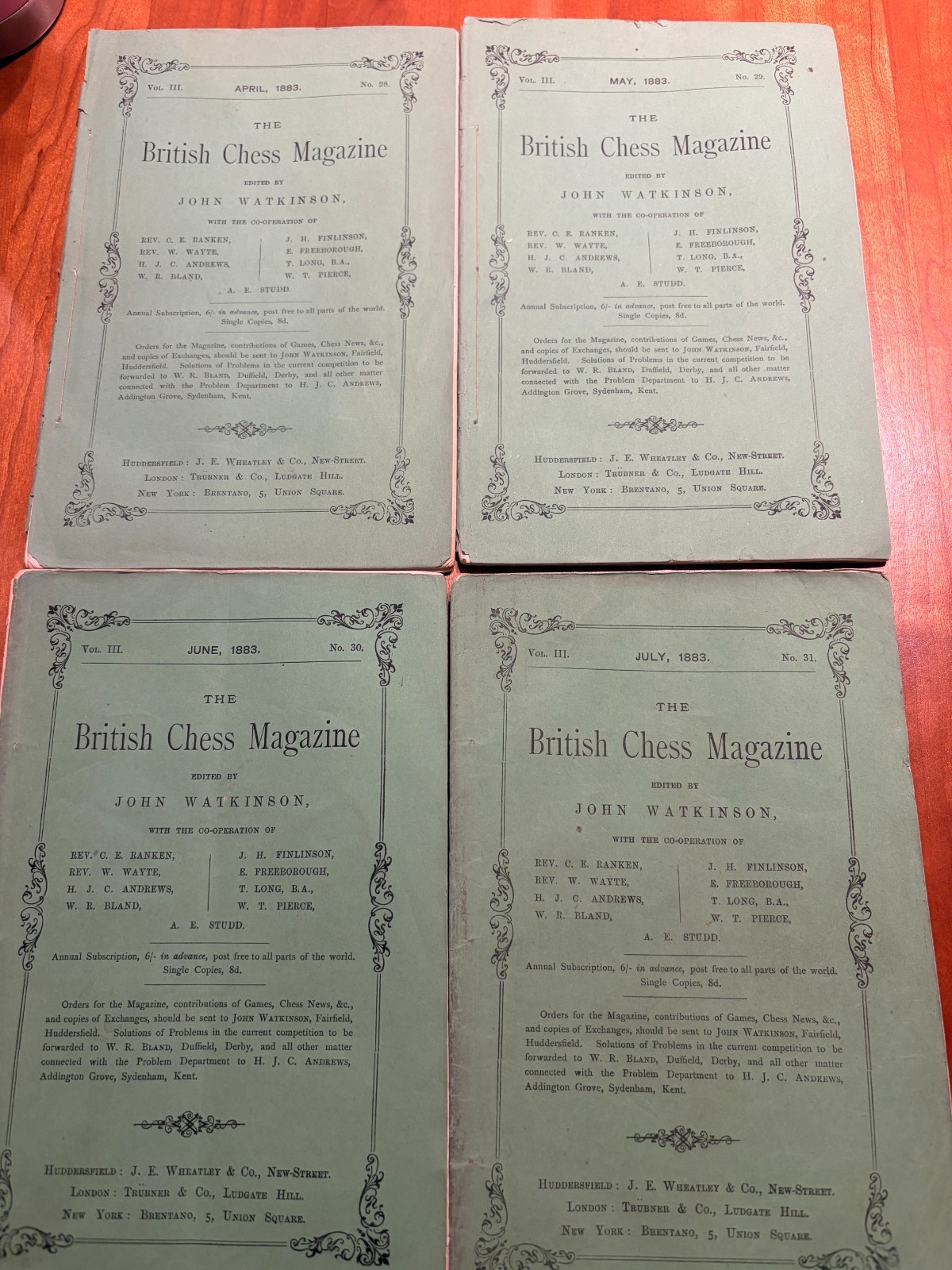 VINTAGE! 1883 April-July British Chess Magazines Lot of 4