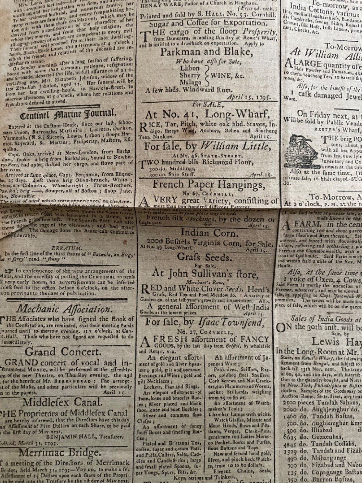 1795 COLUMBIAN CENTINEL ~ SLAVE TRADE REMAKING BOSTON JAY TREATY INDIAN TRIBES