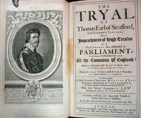 John Rushworth / TRYAL Of THOMAS EARL Of STRAFFORD Lord Lieutenant 1st ed 1680