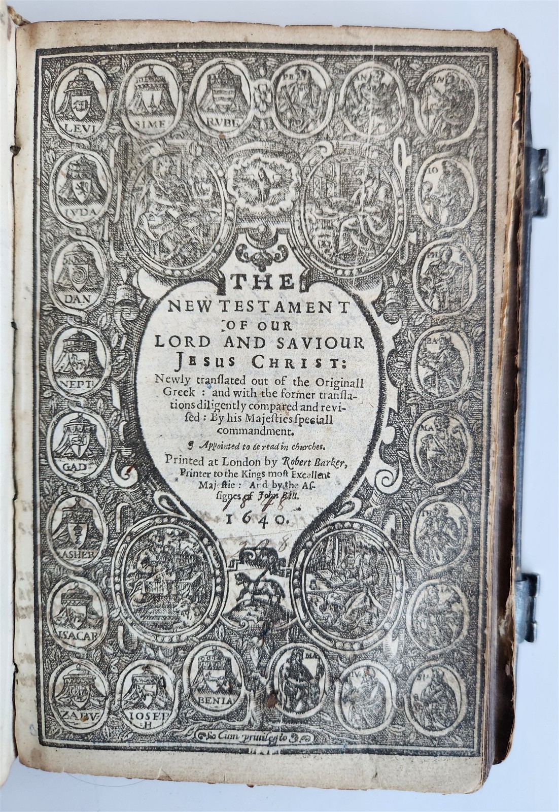 1640 BIBLE in ENGLISH by ROBERT BARKER antique ORIGINAL BINDING w/ CLASPS KJV