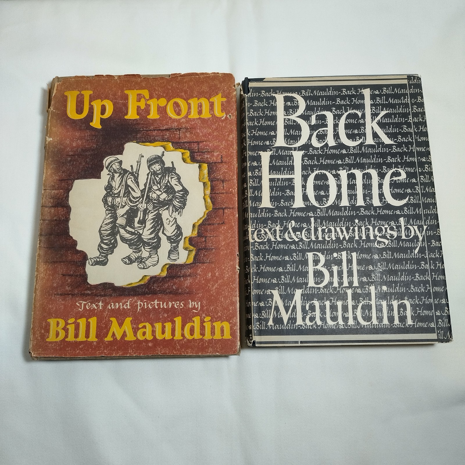 2 Bill Mauldin Hardcover DJ Vintage Books Up Front 1945 & Back Home 1947 WW II