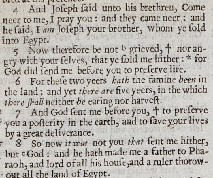 Joseph & Benjamin Egypt 1649 KJV Bible Bifolium Genesis 42-45 Stationers Quarto