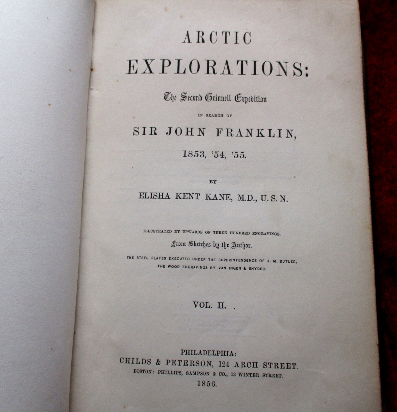 1857 Elisha Kane Arctic Explorations 2 Vol Sir John Franklin Antique Book G-VG