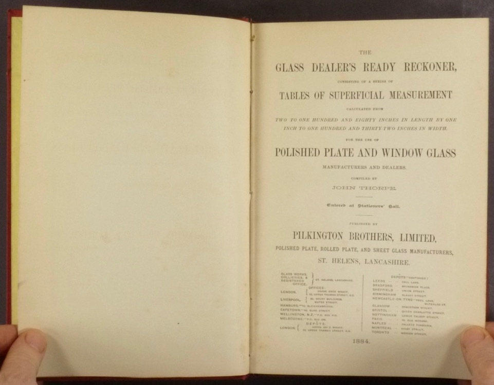 Pilkington Plate Glass 1884 English Window Sheet Glass Price Estimator Book