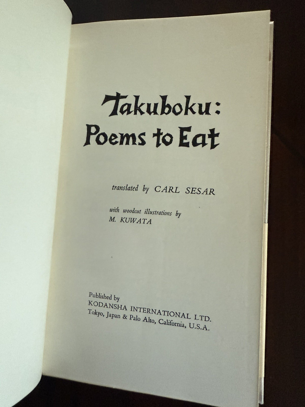 Takuboku: Poems to Eat – Hardcover, 1st Edition – fine condition
