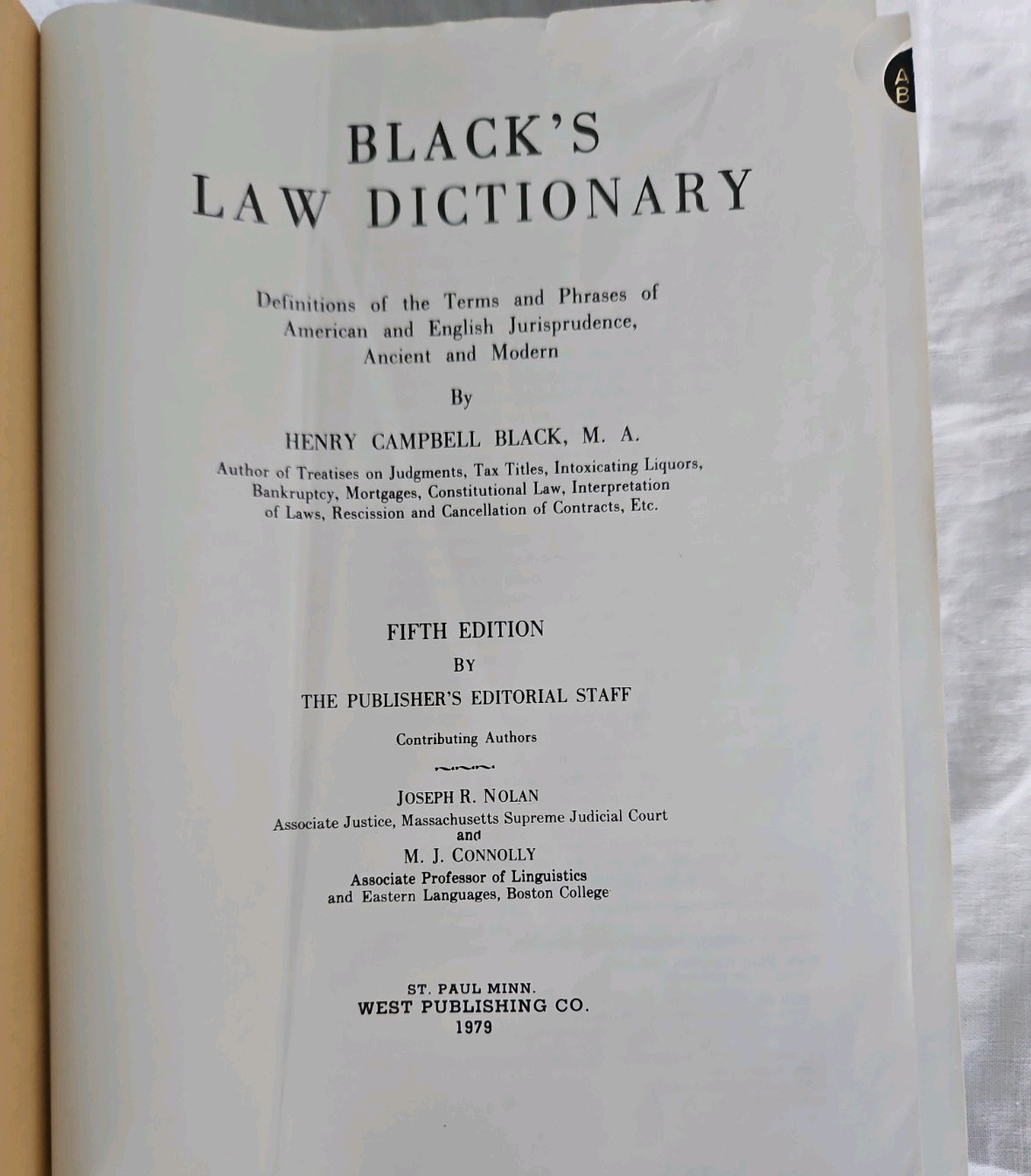 Black’s Law Dictionary Special Deluxe Fifth Edition Padded Hardcover 1979
