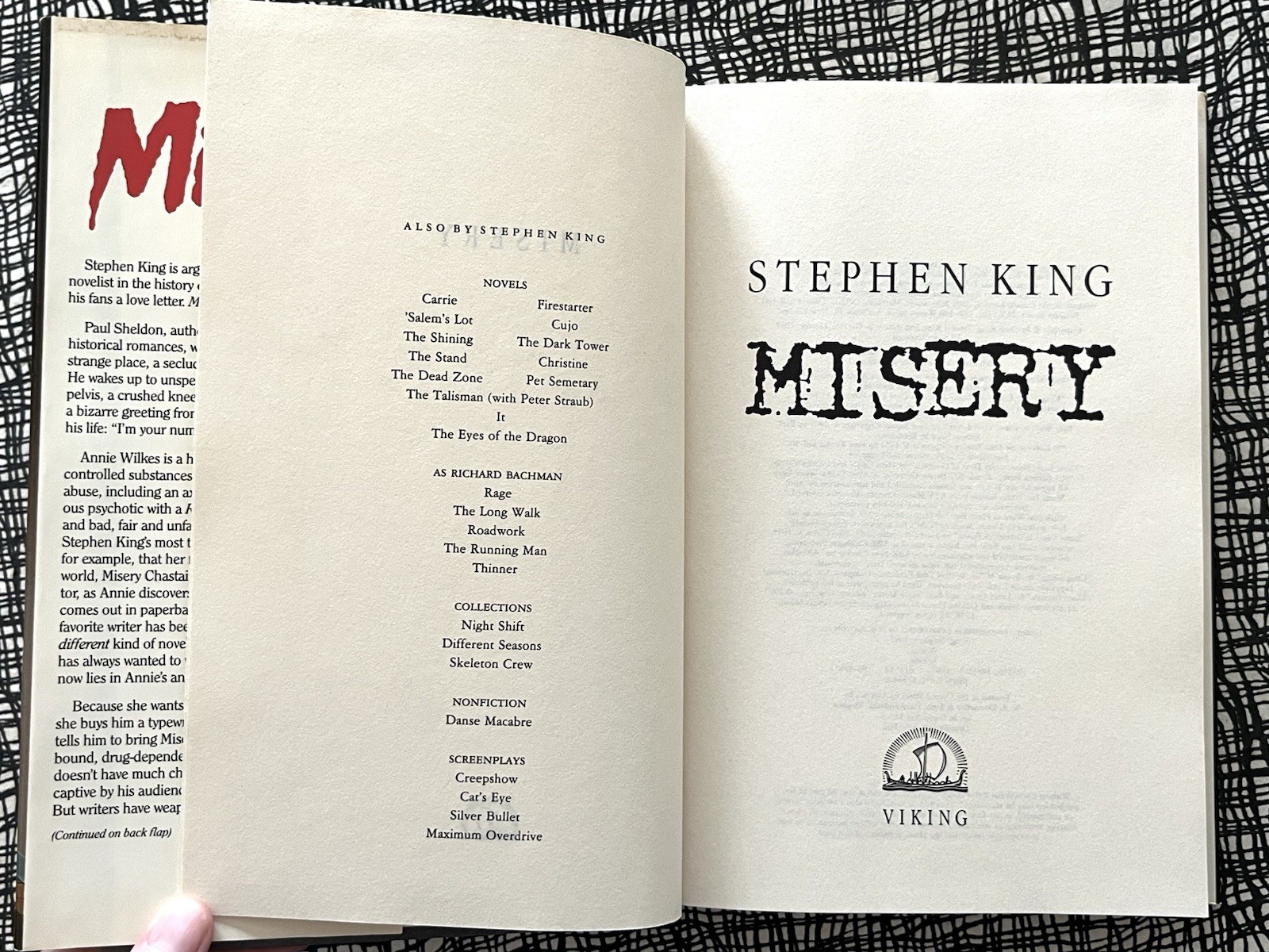 MISERY / THINNER ~ STEPHEN KING /RICHARD BACHMAN LOT VG BCE 1984, 1987 HORROR