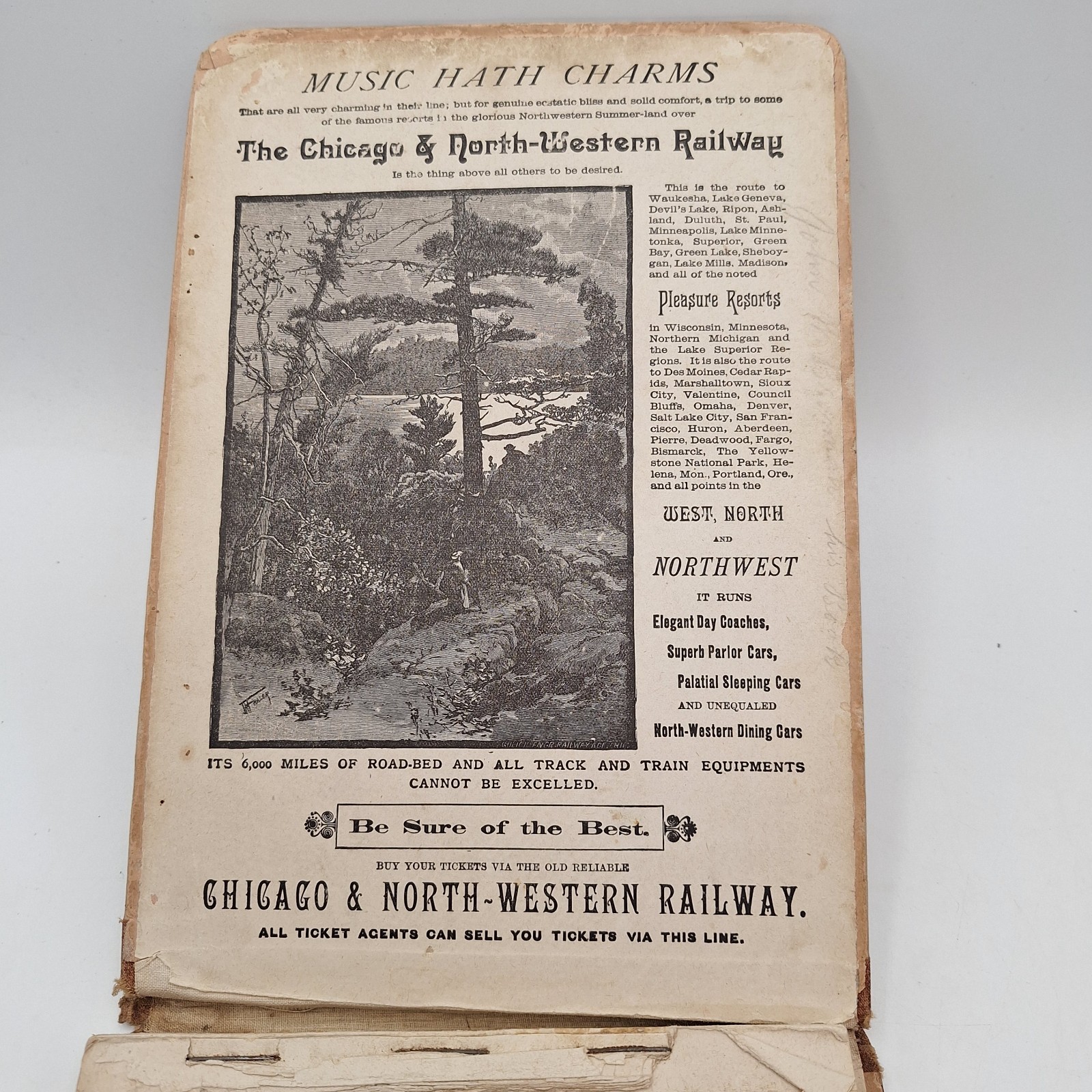 The CONQUEROR by Leslie & Randall ` 1880 HC Song book with Railroad Ads
