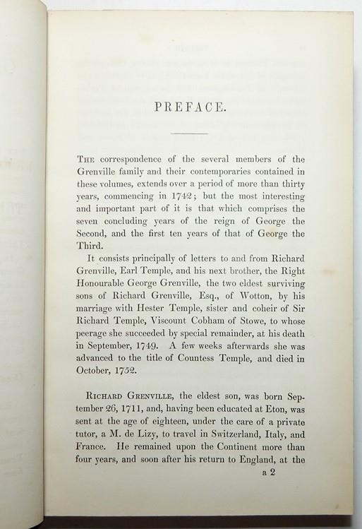1852 GRENVILLE PAPERS Being Correspondence of Richard Grenville KG [&c] Vols 1&2