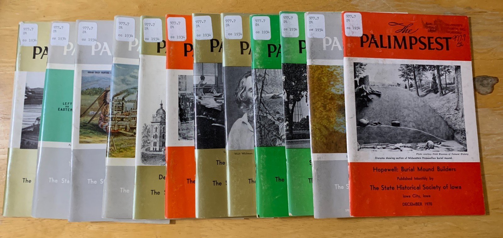 Lot of 12 PALIMPSEST Magazines – 1970 – State Historical Society of Iowa