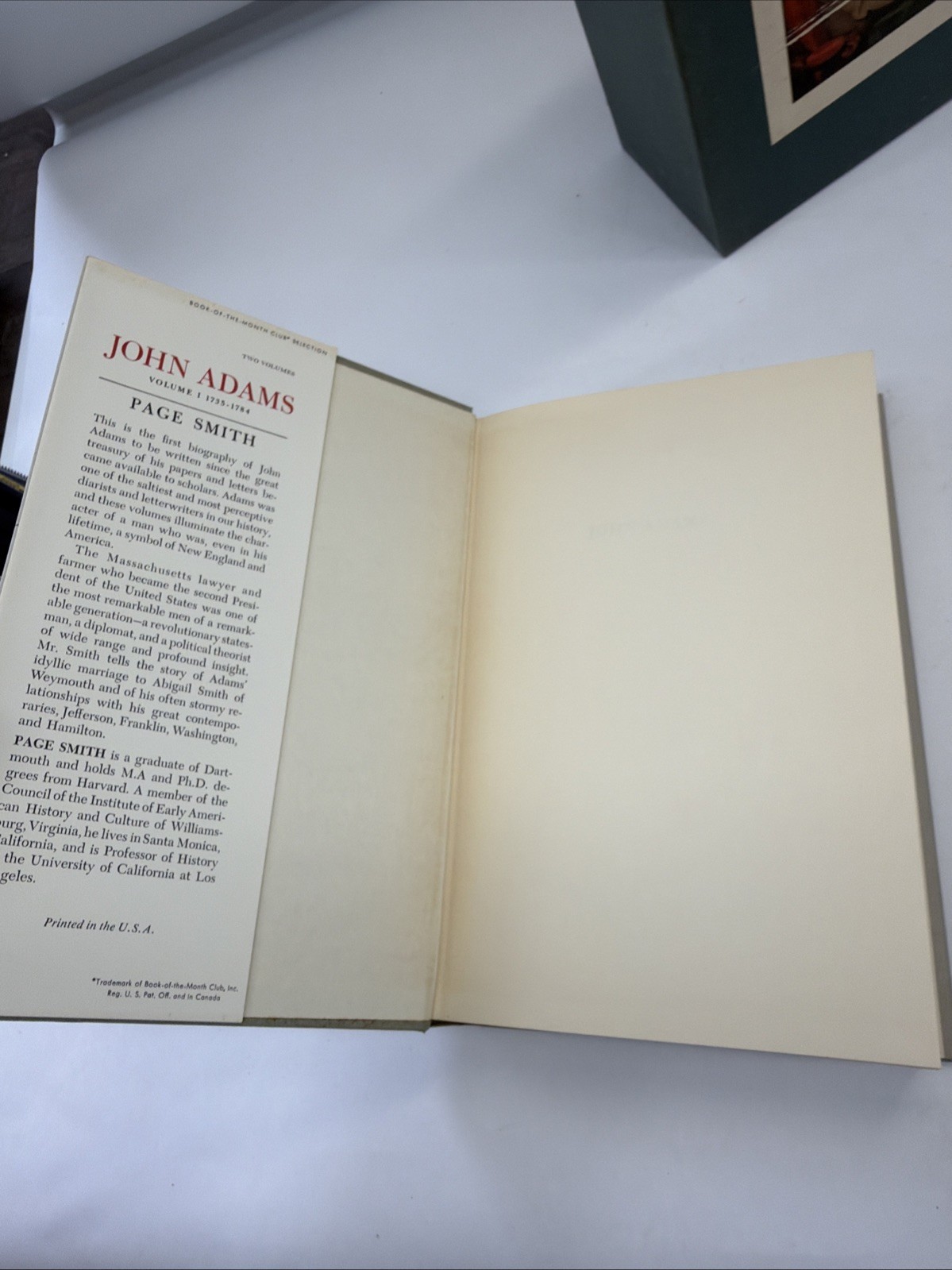 John Adams Boxed Set by Page Smith First Edition Hardcover Dust Jacket 2 Books