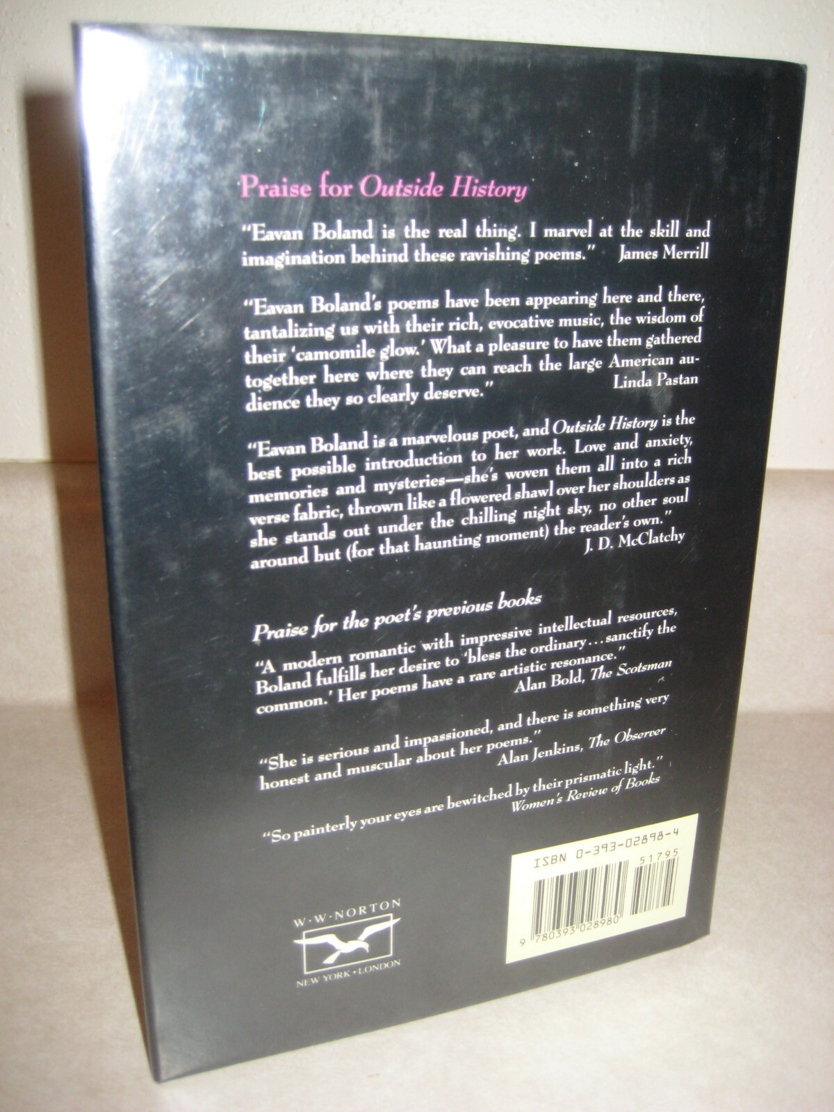 OUTSIDE HISTORY Eavan Boland SIGNED Selected Poems POETRY 1st Edition INSCRIBED