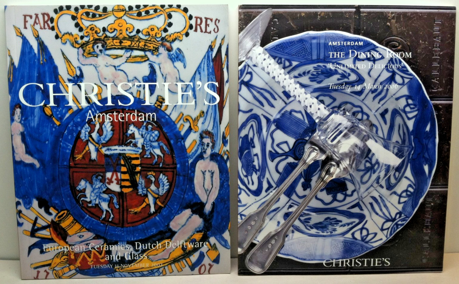 Christie’s Auction Catalog Amsterdam Lot of 2 : Delftware, Glass, Dining Room