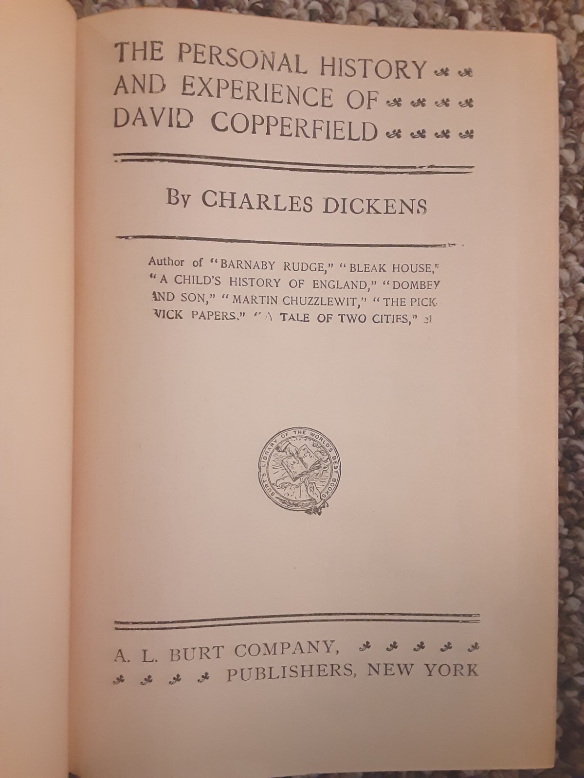David Copperfield by Charles Dickens Hardcover A.L. Burt Company Home Library